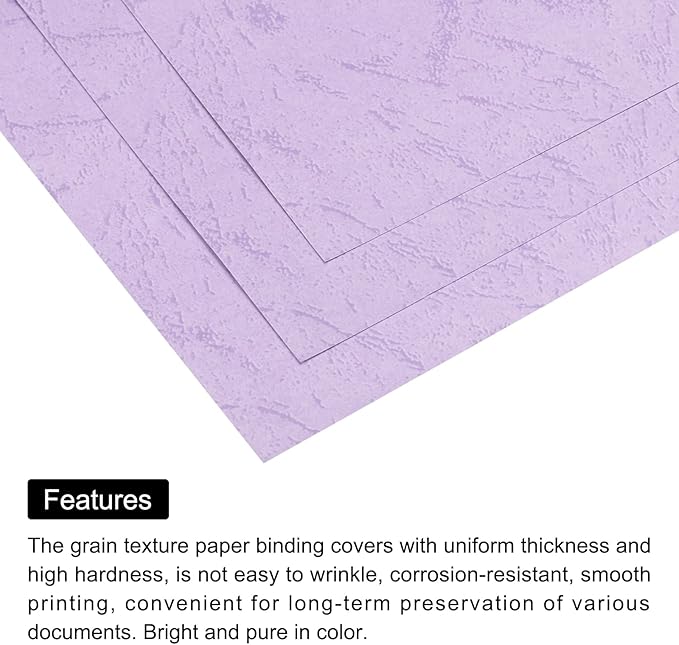 MECCANIXITY 100pcs A4 8-1/2 x 11.5 Inch Presentation Binding Covers Letter Size Leather Textured Grain Paper Un-Punched for Business Reports, Pale Purple