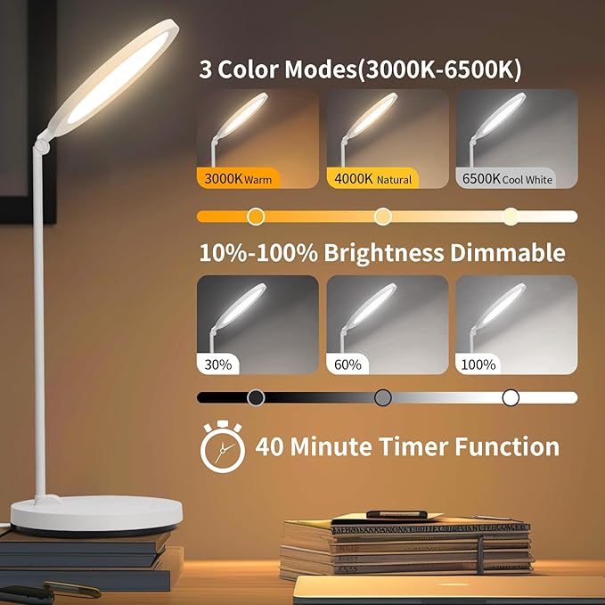 LED Desk Lamp With Swing Arm and Flexible Neck - 3CCT Table Lamp for Home, Office, College Dorm - Tall Lamp With Shade for Children Reading, Study - Eye-Care Touch Control