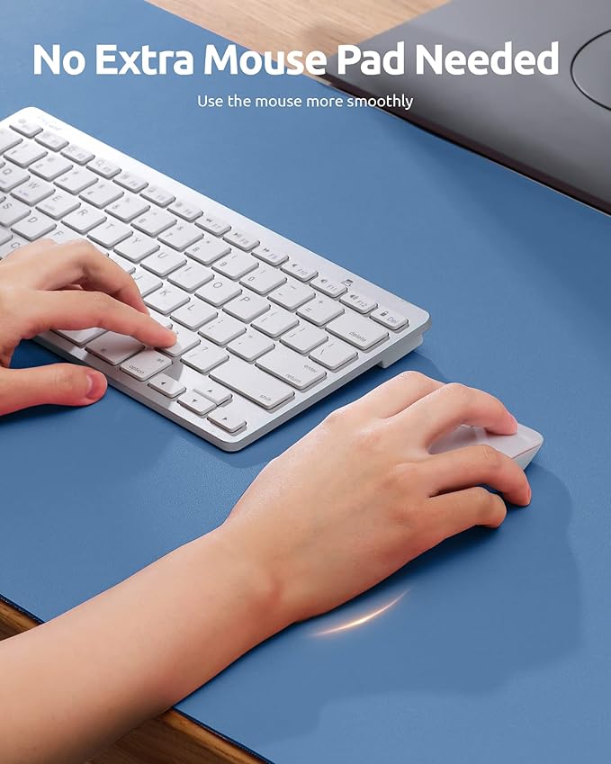 YSAGi Leather Desk Protector, Office Mat, Large Mouse Pad, Non-Slip PU Leather Blotter, Laptop Desk, Waterproof Writing Pad for Office and Home (Sea Blue, 35.4" x 17")