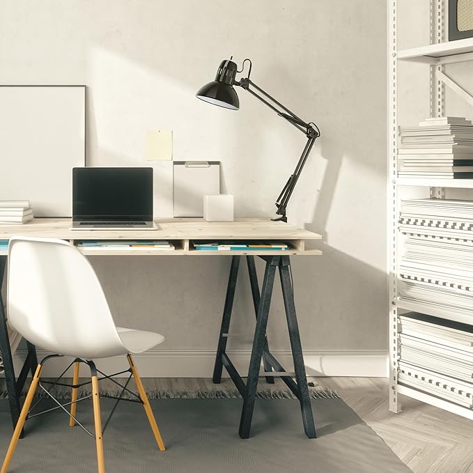 Globe Electric 56963 31.5" Multi-Joint Desk Lamp with Metal Clamp, Black, On/Off Rotary Switch on Shade, Partially Adjustable Swing Arm, Home Essentials, Reading Light, Office Décor