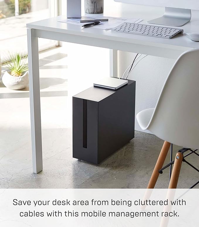 Yamazaki Home Rolling Cable Management Cord Power Strip/Surge Protector Storage Organizer for office or Bedroom Steel One Size Black