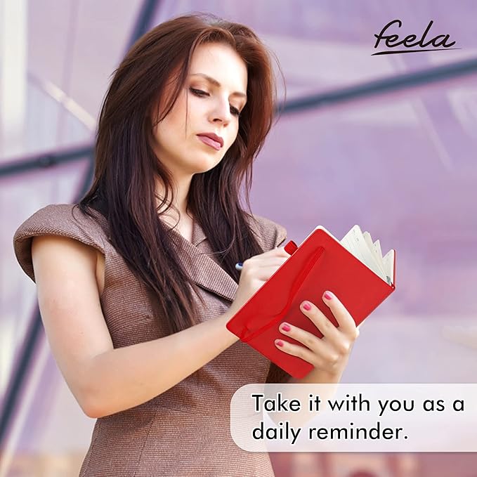 24 Pack Journal Notebook for Work, Feela Business Notebook Bulk Hardcover Lined Writing Journal with Pen Holder for Men Women Note Taking, with 24 Black Pens, 120 GSM, 5.1”x8.3”, A5, Red