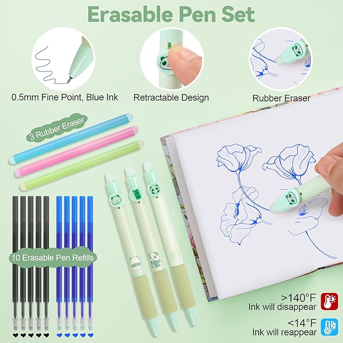 61 PCS Aesthetic School Supplies with Cute Pencil Case, Pastel Highlighters, Gel & Erasable Pens, Mechanical Pencils, Refills, Complete Essentials Stationery Kit for Students (Green)