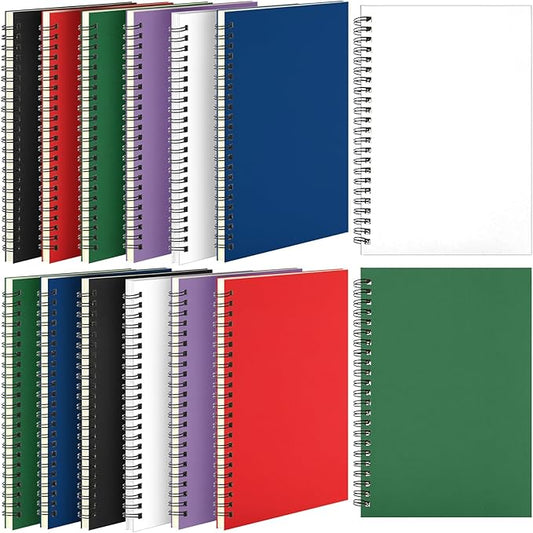 Leelosp 12 Pack Small Spiral Notebook A5 Lined College Ruled Spiral Journal Notebook 5.5 x 8.3 Inch Kraft Cover, 120 Pages for Work Students Office Business(Purple, White, Blue, Green, Red and Black)