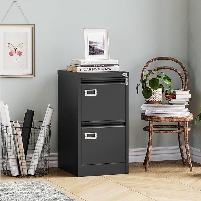 MIIIKO2 Drawer File Cabinet, Metal Vertical Filing Cabinets with Lock, Office File Folders Storage Cabinet for Letter Legal A4 Size