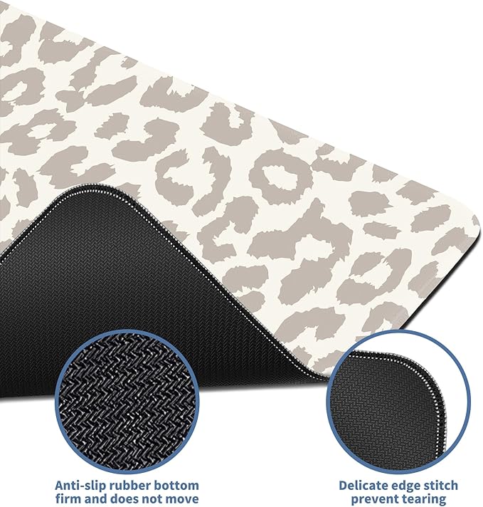 Leopard Print Mouse Pad Large Desk Mat Extended Keyboard Mouse Pad Cute XL Mousepad with Non-Slip Base and Stitched Edge Mouse Mat Desk Pad 31.5 x 11.8 in Mouse Pads for Desk Decor Home Office Gaming