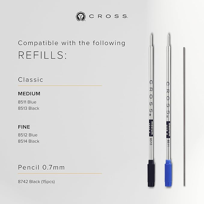 Cross Classic Century Refillable Pen & Pencil Gift Set Presented in a Luxury Gift Box - Medium Point, Black Ink, Black & Chrome