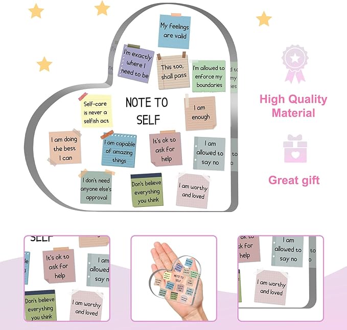 Note to Self Motivational Decor - Office Acrylic Heart Gift Therapy Mental Health Print Decorations for School Counseling Office Therapy Desktop Art Decoration School Counselor, Therapist Office Gifts
