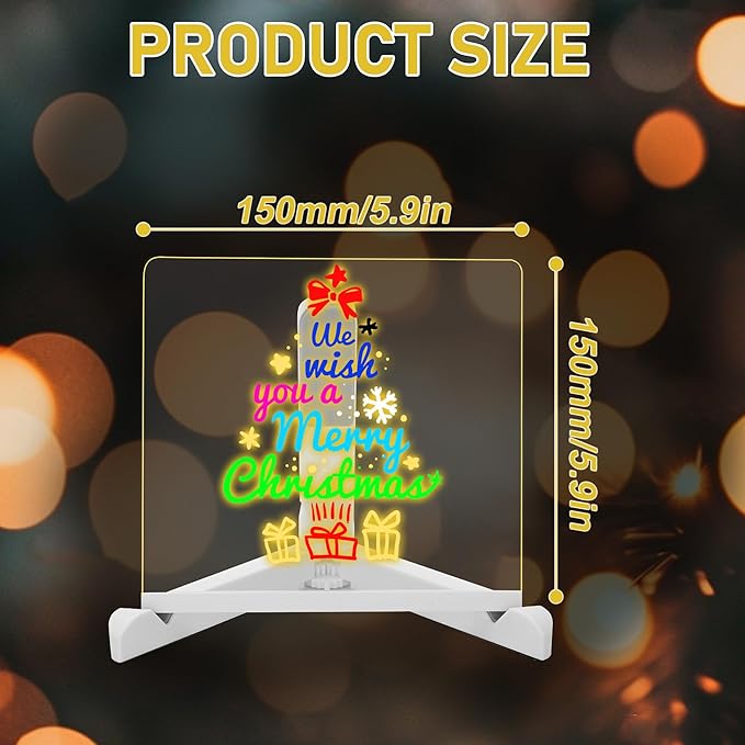 LED Note Board with Colors,LED Drawing Pad with 7 Color Pen,Light Up Acrylic Message Board with Adjustable Stand,Acrylic Dry Erase Board with Light for Office School Home,Gift for Kids(6"x6")