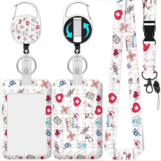 Nurse Badge Reel Pharmacy Lanyards for Id Badges, ID Badge Holder with Retractable Lanyard, ID Holder with Keychain Clips Heavy Duty, RN Name Tag ID Card Holder Doctor Women Office Gift