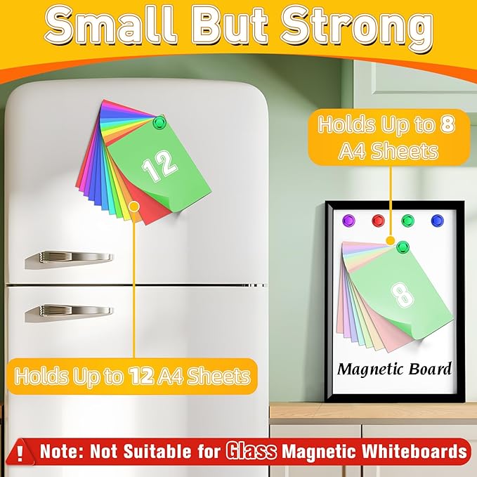 VNDUEEY 24 Pack Fridge Magnets, 4 Colors Refrigerator Magnet, Whiteboard Magnets Dry Erase Magnet, Magnetic Push Pins for Kitchen, Office, Classroom, Adults