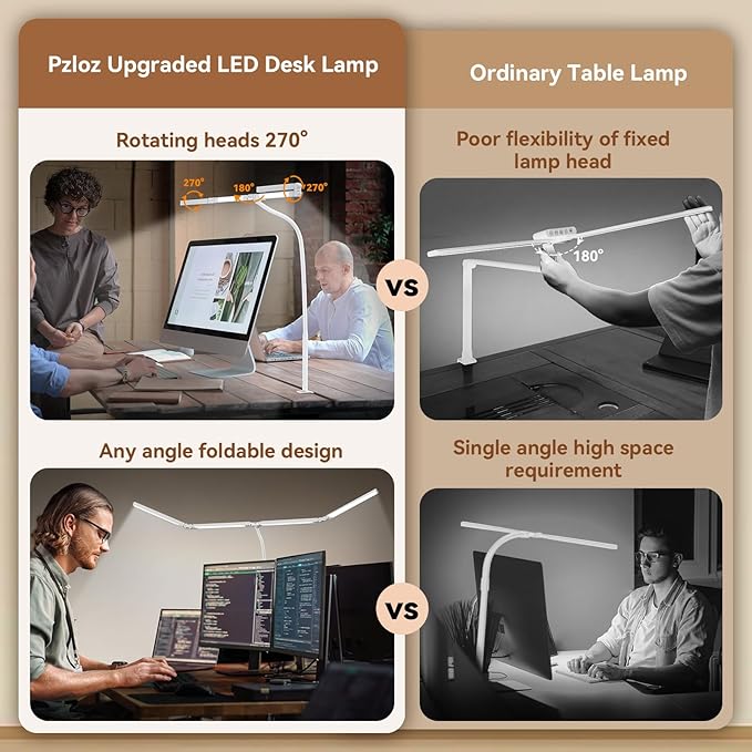 Led Desk Lamp with Clamp: Architect Desk Lamp for Home Office, Eye Caring Double Head Computer Monitor Gooseneck Desk Light with Remote Control - 24W Flexible Dimmable Desktop Table Lamp White