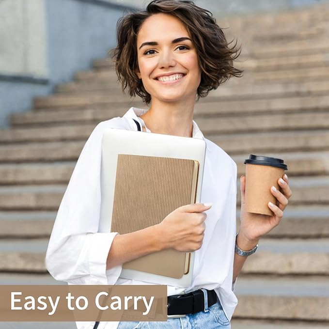 Lined Journal Notebook for Work College Ruled Note Book 5.79"x8.27" A5 PU Leather Daily Journaling 216 Pages for Women Men Writing Home School Supplies Business (Khaki)