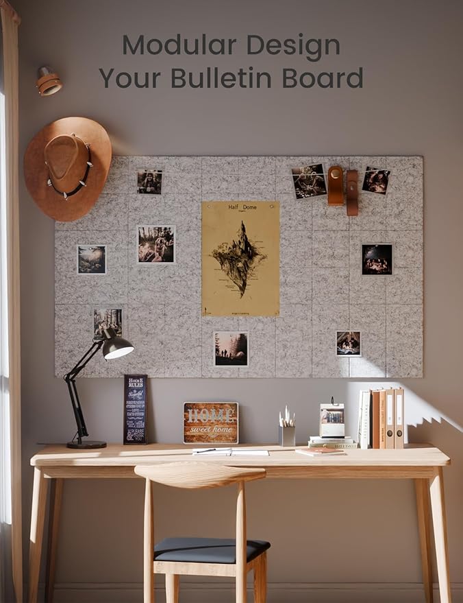 Large Felt Bulletin Board 48" x 36" Cork Board Alternative-12 Pack with 70 Safe Removable Adhesive Tabs, Cork Boards for Walls Cork Board for Home Office Classroom Pin Board-Marble Gray