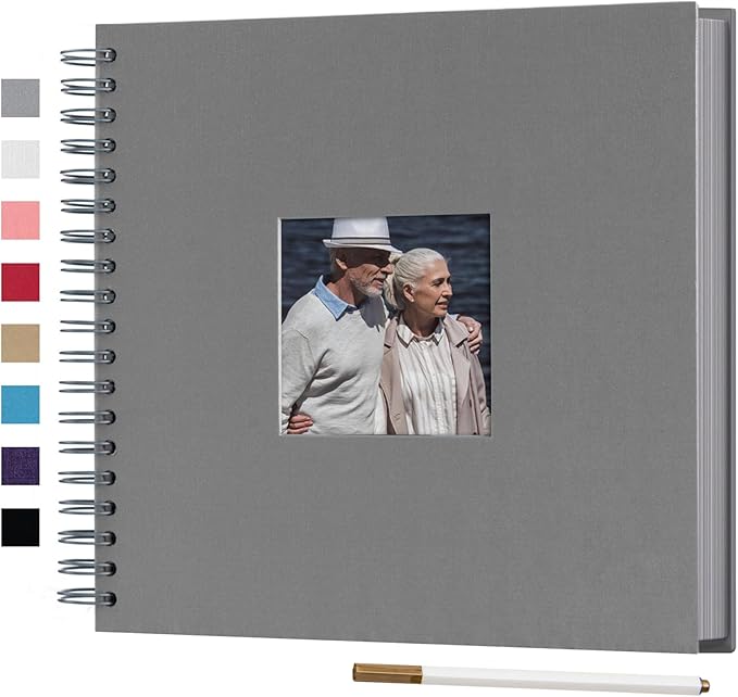 10 x 10 Inch DIY Scrapbook Photo Album with Window Design Cover 80 Pages Craft Paper Memory Book for Weeding Anniversary Travel and Baby (Gray)