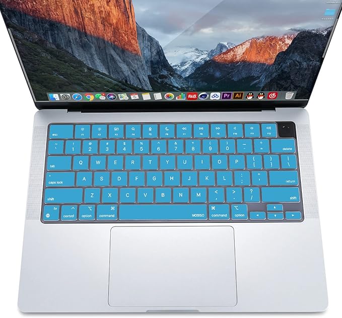 MOSISO Keyboard Cover Skin Compatible with MacBook Air 15 inch M3 A3114 M2 A2941/Air 13.6 A3113 A2681/Pro 14/16 M4 M3 M2 M1, Aqua Blue