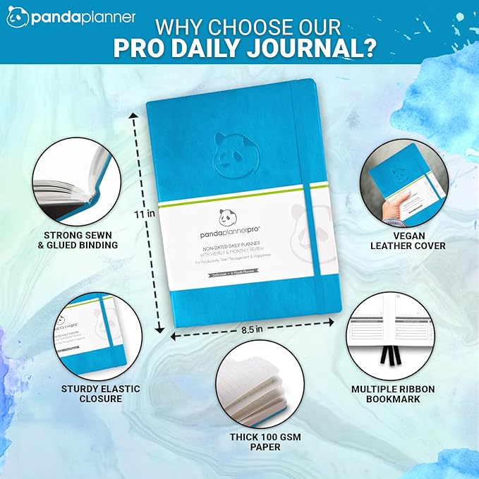 Panda Planner Pro A4 Daily Planner 2026 – 6 Month Academic & Daily Monthly Planner, Large 8.5x11 Undated Calendar & Weekly Layouts, Study Planner, Goal Setting, Habit Tracker & Productivity Organizer – Cyan Blue