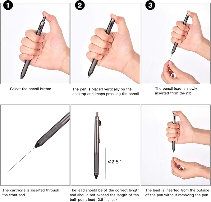 smttw 4 in1 Multi-Function Refillable & Retractable Ballpoint Pen + 0.7mm Mechanical Pencil, Fine Point, Grey Metal Barrel, With Black/Red/Blue Inks Color Code, Multicolor Pen With Metal Gift Box