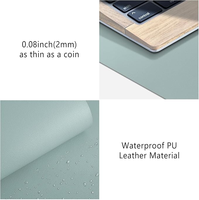 Mouse Pad Desk Protector Mat, Large PU Leather Office Desk Mat, Non-Slip Desk Pad for Keyboard and Mouse, Waterproof Desk Blotter Pad for Writing, Smooth Laptop Desk Pads, Light Teal (15.7''X31.5'')