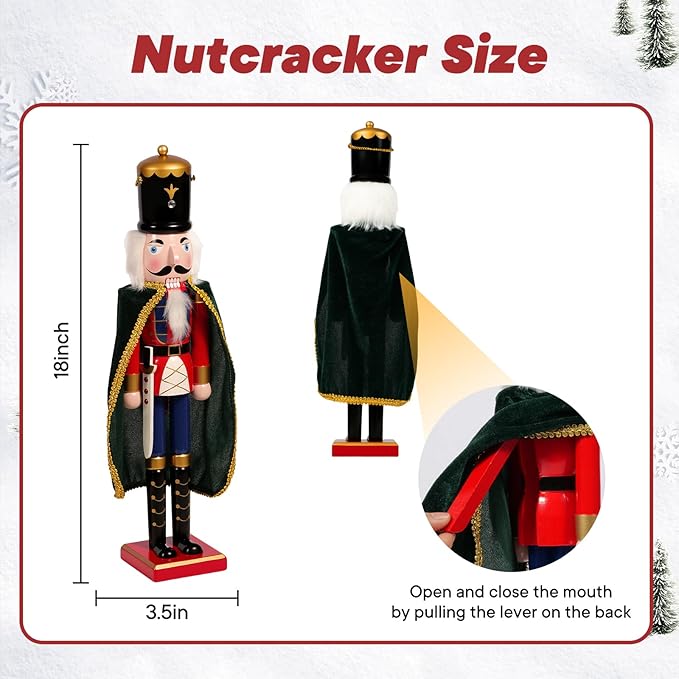 Nutcracker Christmas Decor, 18" Wooden Nutcracker Soldier Christmas Decoration Home Mantle Table Fireplace Christmas Ornaments for Festival Party(18" Fur Sword Nutcracker)