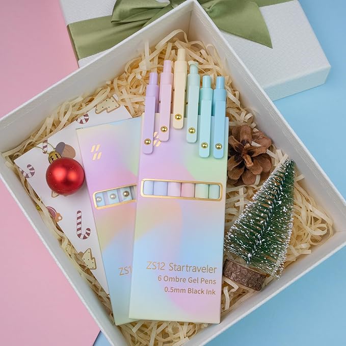 Gel Pens, 6 Pcs 0.5mm Fine Point Smooth Writing Pens Japanese Cute Pens, High-End Series Black Ink Pens for Journaling Note Taking, School Office Supplies for Women Men (6 Pcs Ombre)