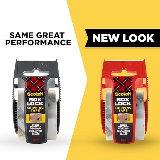 Scotch Box Lock Packaging Tape with Dispenser, 1.88 inch x 800 inch (22.2 yd), 2 Rolls, Clear Heavy Duty Packing/Shipping Tape, Extreme Grip – Sticks Instantly to Any Box for Secure Seal