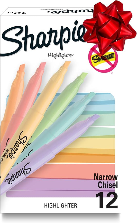 Sharpie Pocket Highlighters, Mild Pastel Colors, Assorted, Chisel Tip, 12 Count - School, Home, and Office Use, Teacher Supplies