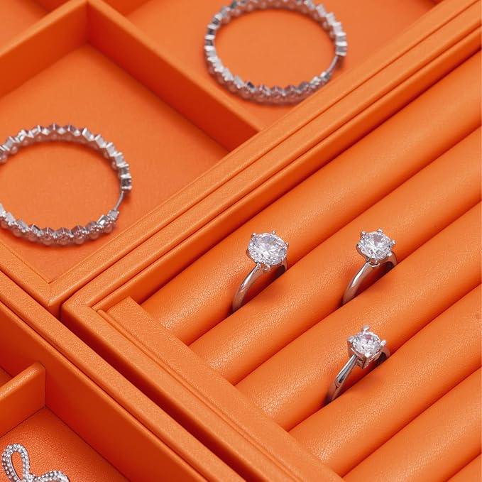 Oirlv Luxury Leather Ring Earring Organizer Tray Stackable Jewelry Display Tray Ring Storage