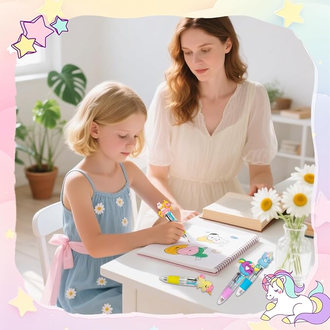 CZWZ 30Pcs Mini Multicolor Pens in One 4-in-1 Cute Pens Bulk for Kids, Ballpoint Pen for Birthdays and Children's Parties, Fun Gifts Assorted Ink Kawaii Pen(unicorn)