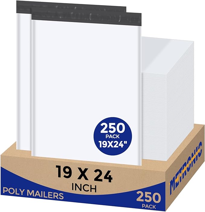 Metronic Poly Mailers 19x24 Inch 250pcs Shipping Bags for Clothes,Self Adhesive Shipping Envelopes for Small Business,Waterproof Mailers Poly Bags for Shipping,Packaging Mailing Bags White