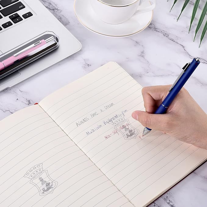 SMTTW 4-in-1Multicolor Pen,Mechanical Pencil&Black Red Blue Metal Pen,Multi Colored Pens in One with Portable Case,Refillable Ballpoint Pen with Gift Box,Professional,Executive Multifunction Pen(Blue)