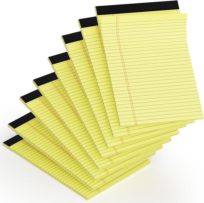 Legal Pads 8.5 x 11, 8 Pack, Yellow Paper Pads, Wide Ruled, Writing Pads 8-1/2" x 11", Micro Perforated, Premium Thick Paper, Yellow Notepads 8.5 x 11, Double Sided, Cardboard Backing, 30 Sheets/Pad