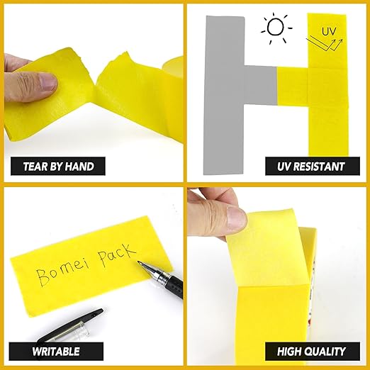 BOMEI PACK 10 Rolls Painters Tape 2 inch Wide, Painter's Tape Yellow Masking Tape 2 inch x 55 Yards for Walls Painting, Home Improvement and School Projects, Total 550 Yards