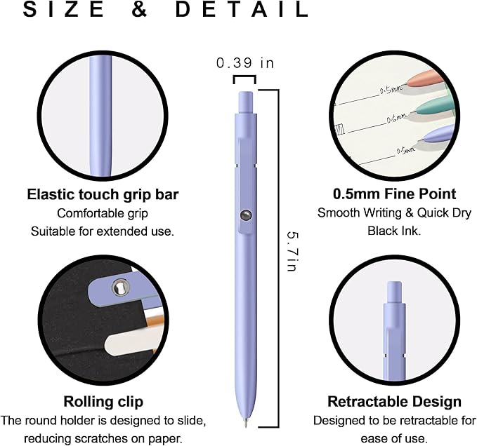 VICO Gel Pens, 5 Pcs 0.5mm Quick Dry Black Ink Pen Fine Point Smooth Writing Pens, Aesthetic Cute Office School Supplies Gifts for Women Men, High-End Series for Journaling Note Taking, Glossy Morandi