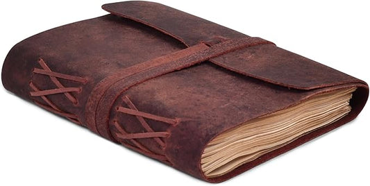 LEATHER VILLAGE Leather Bound Journal - Fuchsia, 13"X8", 220 Pages - Vintage Blank Paper Diary for Writing, Drawing, Sketchbook, and Travel Notebook - Ideal for Women and Men