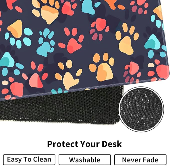 Large XXL Gaming Desk Mat 31.5"x 11.8", Ergonomic Keyboard Wrist Rest & Mouse Pad Wrist Rest + Coaster Set, Non-Slip Base, Memory Foam, Office and Home, Color Dog Paw Prints