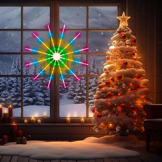 Lighted Christmas Wall Decor: RGB Color Changing Christmas Snowflake Window Lights - 24" Pre-Lit Xmas Decorations Indoor for Wall Door Window, USB Powered
