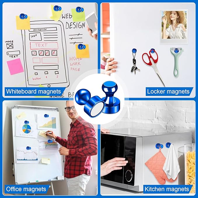 LOVIMAG Fridge Magnets 20Pcs Refrigerator Whiteboard Small Strong Magnet Classroom Kitchen Accessories Decorative Locker Set Decor Must Haves Office Calendar Refrigerador Magnetic Cute Crafts Blue