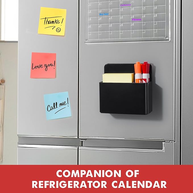 BEYGORM 2 Pack Plastic Magnetic Pen Holder for Refrigerator, Dry Erase Marker Holder for Whiteboard，Magnet School Locker Organizer Accessories, Pencil Cup, Pen Caddy, Classroom Organization(Black)