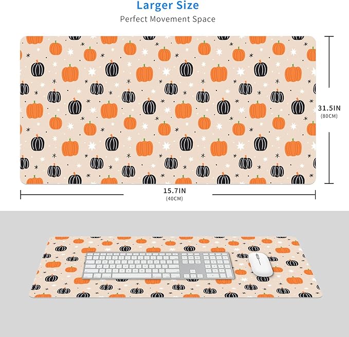 MAYCARI Halloween Cute Pumpkin Pad Kawaii Cartoon Funny Spirit Extended Desk Mat Non-Slip Rubber Baseb Large Mousepad for Desk Gaming Laptop Desktop 31.5"X15.7"