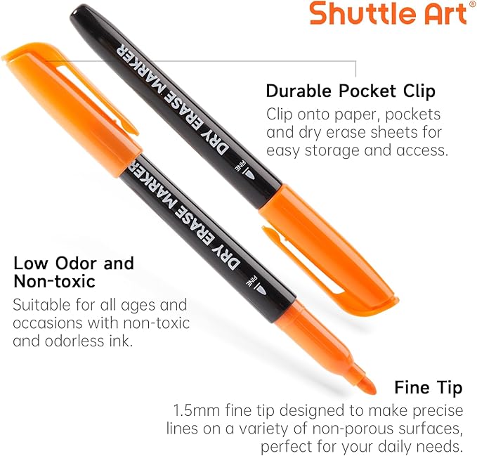 Shuttle Art Dry Erase Markers, 16 Colors Whiteboard Markers,Fine Tip Dry Erase Markers for Kids,Perfect For Writing on Whiteboards, Dry-Erase Boards,Mirrors,Calender, School Office Supplies