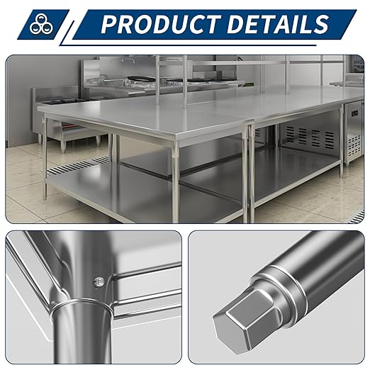 NSF Stainless Steel Table for Prep & Work 24 x 48 Inches Commercial Heavy Duty Food Prep Worktable with Undershelf for Restaurant, Home and Hotel Christmas Preparation Table