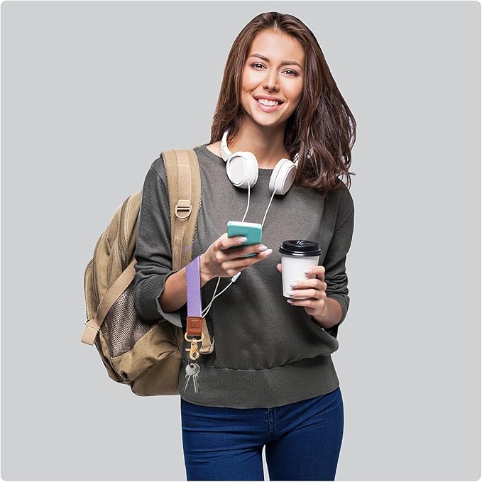 Fishent Stretchy Wristlet Keychain,Braided Cute Wrist Lanyards for Keys, Key Chain Holder for Women Men, Wrist Strap Keychain for Car Keys Phone Camera Wallet ID Badges Card (Lavender)