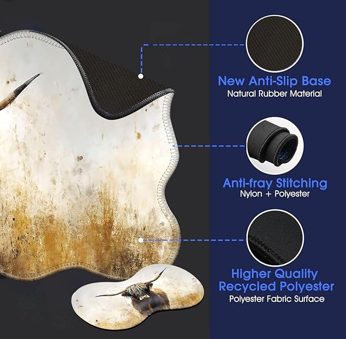 Large Mouse Pad and Keyboard Wrist Rest, Desk Pad for Keyboard and Mouse, 4-in-1 Large Gaming Mouse Pad with Wrist Support, Desk Mat for Home Office Study Game-Vintage Highland Cow