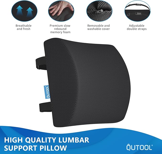 Lumbar Support Pillow for Office Chair, Memory Foam Office Chair Back Support,Lower Back Pillow for Car Seat, Back Pain Relief, Back Pillow for Chair with Adjustable Strap and Mesh Washable Cover