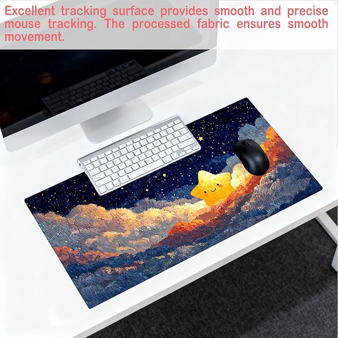 Nuxovilar Professional Large Mouse Pad & Computer Game Mouse Mat (35.4x15.7IN, Dreamy Clouds & Luminous Celestial Art) (90 * 40cm Dreamy Celestial Clouds)