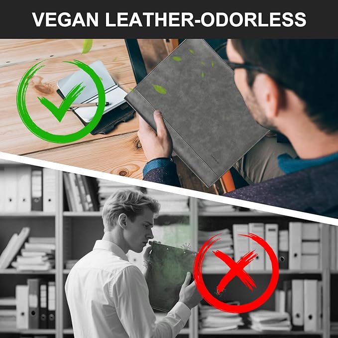 Leathario Portfolio Binder, 3-Ring Folder Organizer, Includes 5 Sheet Protectors and a Pen, Vegan Leather A4 Padfolio for Tablets, Business Conferences Professional Document Organizer, Office Supplies
