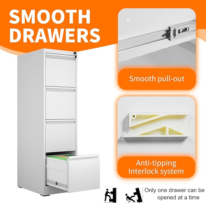 Metal File Cabinet with Drawer Heavy Duty Locking File Cabinets Home Office Steel Filing Cabinet Vertical File Cabinets for Legal/Letter Size File,Assembly Required