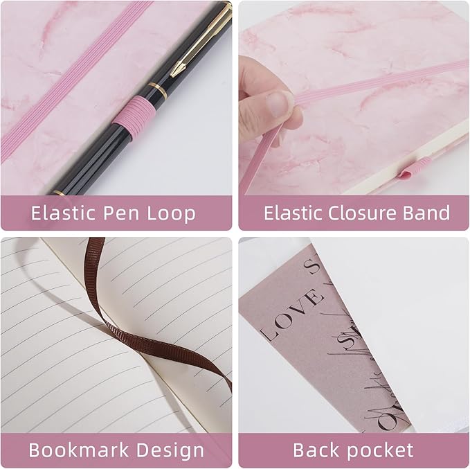 Lined Notebook Journal for Women Men 200 Pages A5 Hardcover Leather with Pen Holder College Ruled Journals for Work Note Taking Travel School (Lined, Pink-B)