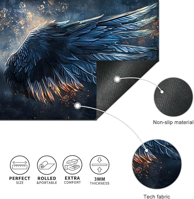 Large Mouse Pad XL 31.5 x 11.8 Inch Black Blue Flame Wing Gaming Desk Mat Extended Keyboard Pad Computer Desk Pad Waterproof Non Slip Mouse Pads for Desktop Office Accessories